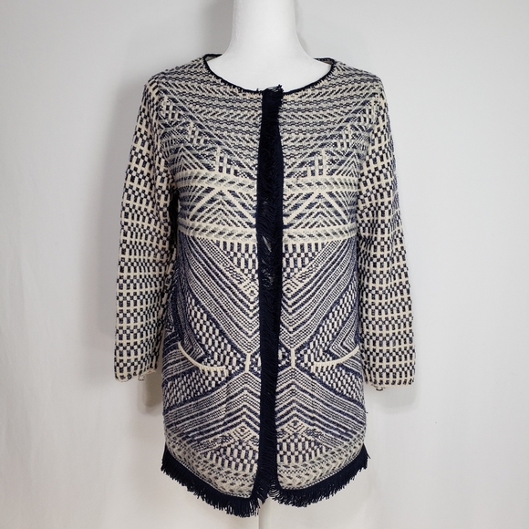 Lucky Brand Woven Open Cardigan with Fringe Hem - Picture 2 of 7